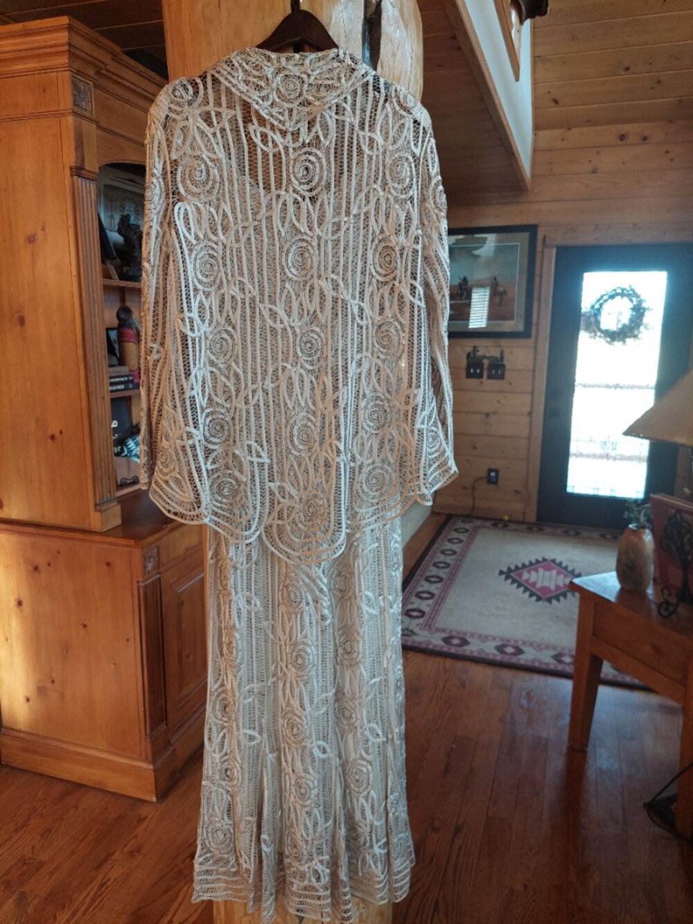Soulmates Two Piece Silk, Lacework, Beaded Dress and Jacket, Cream color size xl - Picture 7 of 11